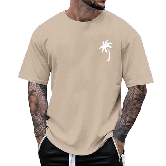 Men's Summer Beach Little Tree Print Short Sleeve Round Neck T Shirt, Polyester, Lightweight, Skin friendly, for Casual & Active Occasions