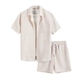 thumbnail image 1 of Men's Summer Beach Outfits 2 Piece Short Sleeve Button Down Shirts with Pocket and Shorts Vacation Sets for Men Beige, 1 of 8