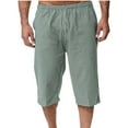 thumbnail image 1 of Men's Summer Beach Shorts 3/4 Capri Below Knee Length, Quick Dry Elastic Waist Drawstring Short Pants, Lightweight Breathable Lounge Wear for Tropical Resort, 1 of 6