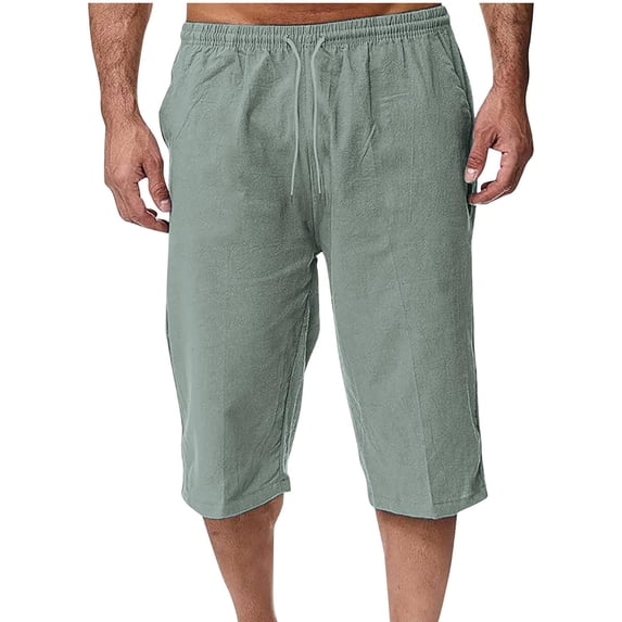 Men's Summer Beach Shorts 3/4 Capri Below Knee Length, Quick Dry Elastic Waist Drawstring Short Pants, Lightweight Breathable Lounge Wear for Tropical Resort