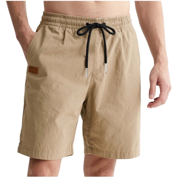 Men's Summer Beach Shorts 9" Inseam Casual Short Pants, Lightweight Breathable Outdoor Travel Walking Shorts with Pockets, Elastic Waist Drawstring for Vacation