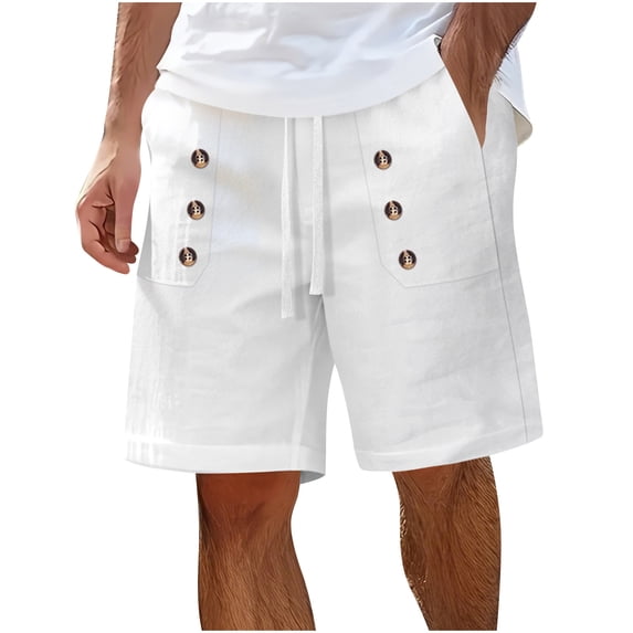 Men's Summer Beach Shorts Button Detail 8" Inseam Woven Texture Casual Bermuda Short Pants Elastic Waist Drawstring Above Knee for Tropical Vacation