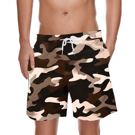 Men's Summer Beach Shorts Swim Boxer Trunks Board Shorts Print Swimsuits Bottoms with Pockets Mens Cotton Sweat Shorts Brown 3XL