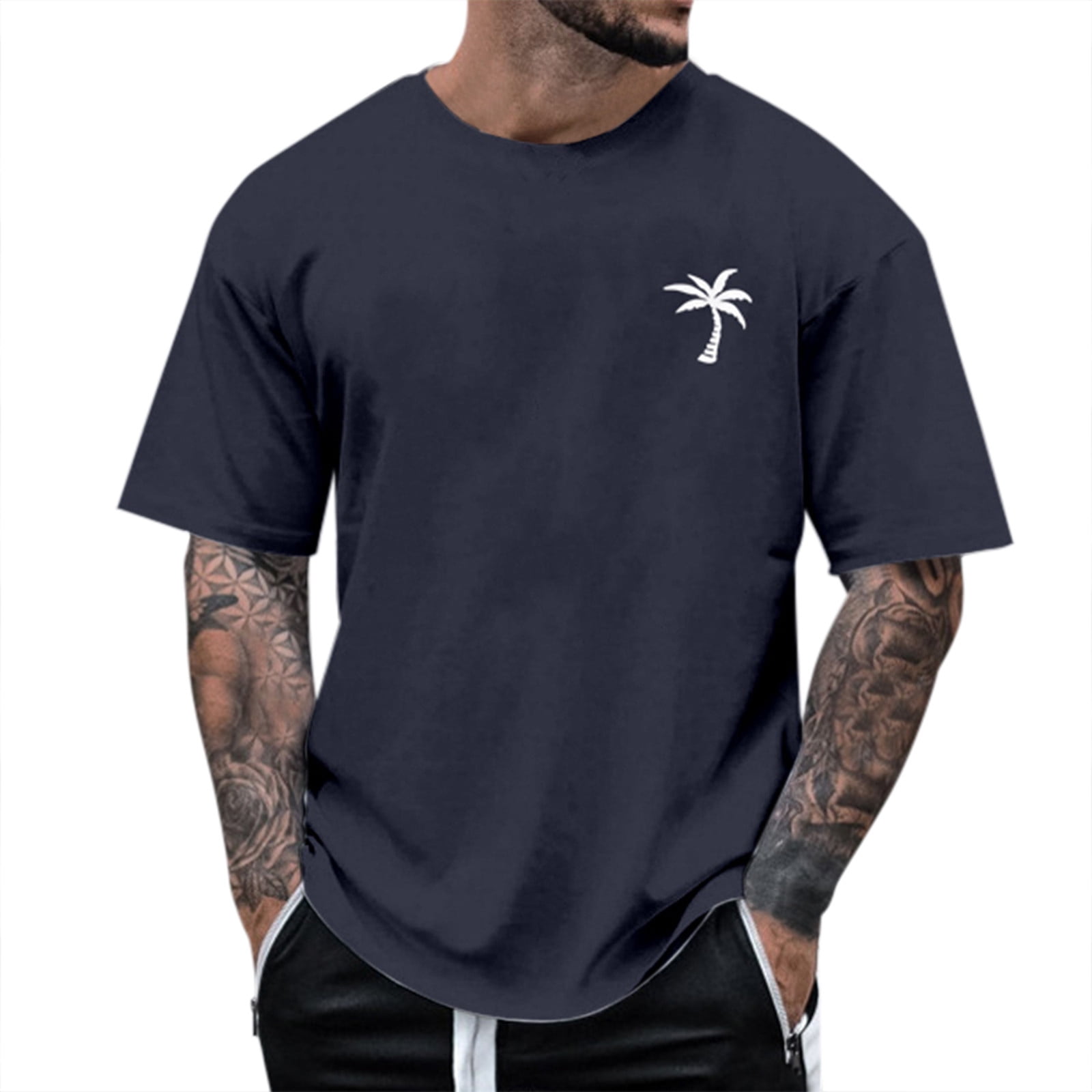 Men's Summer Beach T Shirt with Tree Print Short Sleeve O Neck Casual ...