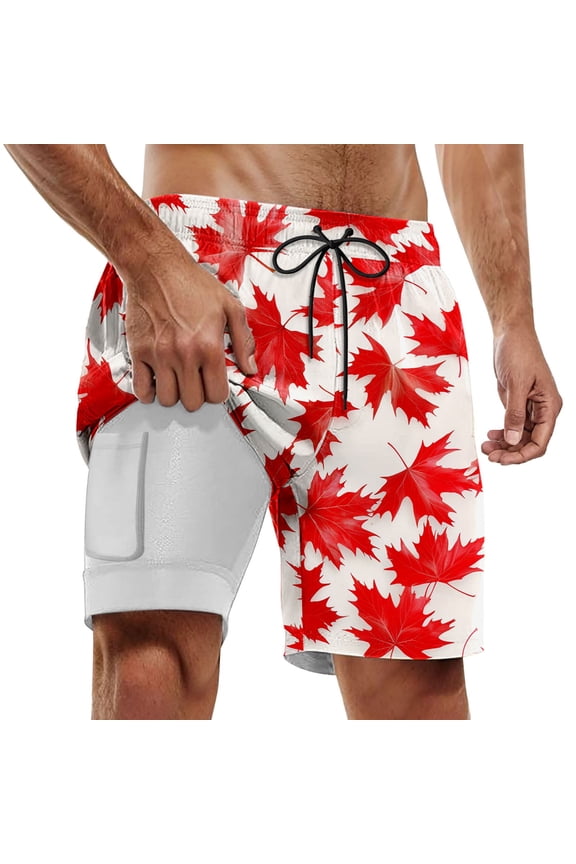 Men's Summer Board Shorts with Maple Leaf Print, Loose Fit Beach Trunks for Casual Gatherings and Everyday Comfort