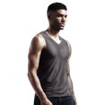 thumbnail image 1 of Men's Summer Breathable Ice Silk Tank Tops for Fitness Workout and Outdoor Activities - Stylish V Neck Vest for Active Mens T-Shirts All Black Tan 6 Pack, 1 of 4