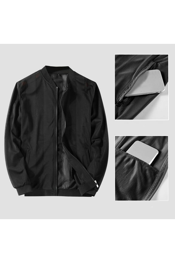 Men's Summer Breathable Mesh Sun Protection Clothing Outdoor Fishing Inner Pocket Long Sleeves Coat Black XXL