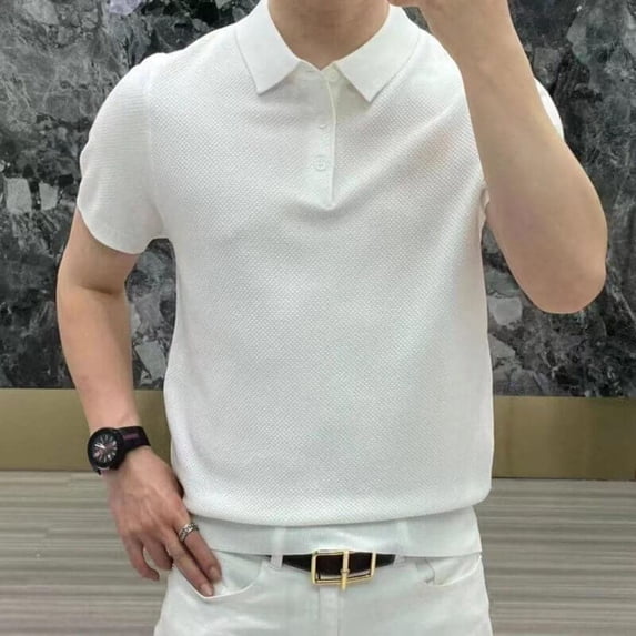 Men's Summer Business Fashion Short Sleeved Solid Color POLO Shirt