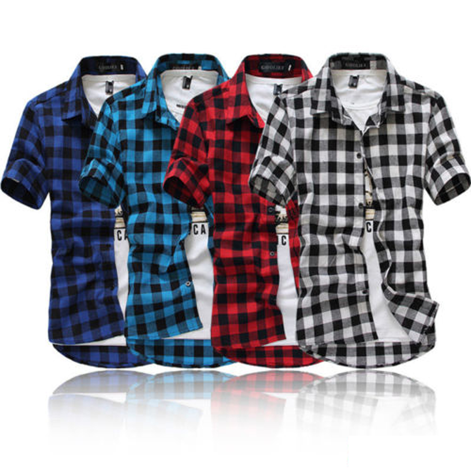 Men's Summer ButtonDown Plaid Dress Shirt Casual Short Sleeve Classic
