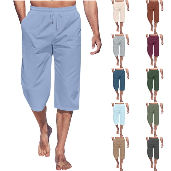 Men's Summer Capris Cargo Shorts with Pockets, Elastic Waist Drawstring Cargo Pants, Lightweight Quick Dry Breathable Cargo Pants for Hiking Outdoor | AESTIVO,Coffee M