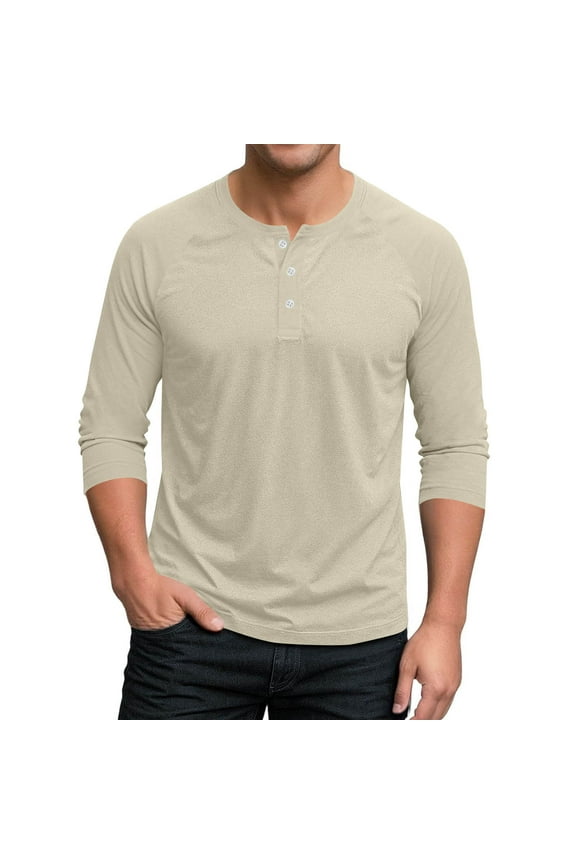 Men's Summer Casual 3/4 Sleeve Henley T Shirts Single Button Soft Fit Baseball Work Plain Shirts Top Blouse