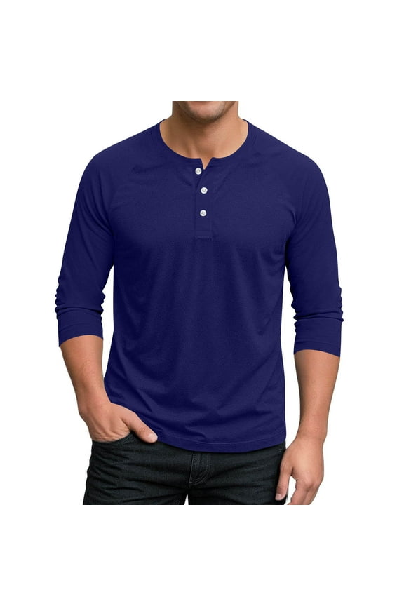 Men's Summer Casual 3/4 Sleeve Henley T Shirts Single Button Soft Fit Baseball Work Plain Shirts Top Blouse