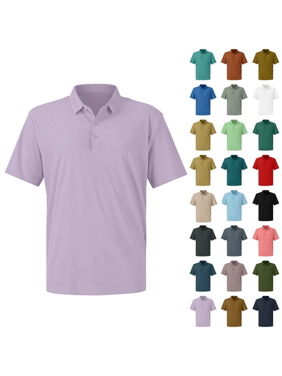Men's Summer Casual 3-Button Polo Shirts Solid Color Classic Soft Breathable Fabric Tops, XL