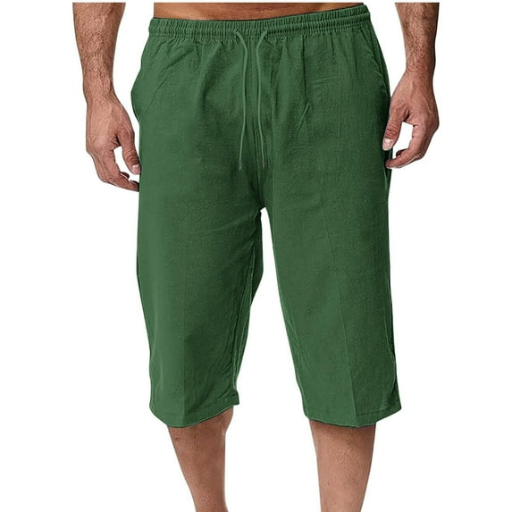 Men's Summer Casual Cotton Linen Shorts with Drawstring Elastic Waist, Beach Shorts, Outdoor Fashion