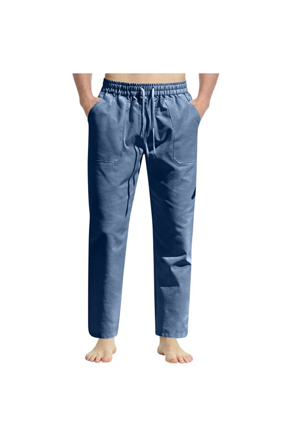 Men's Summer Casual Drawstring Slim Fit Cotton Linen Sports Pants