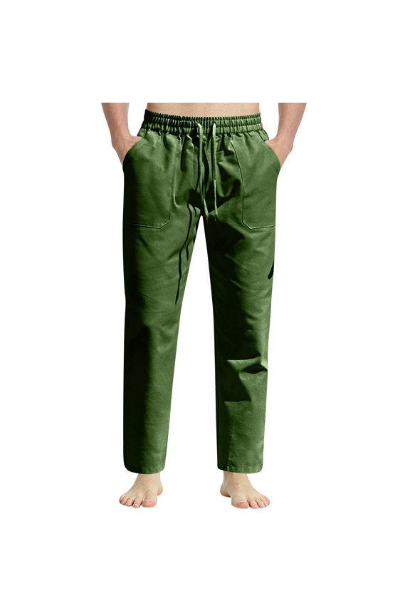 Men's Summer Casual Drawstring Slim Fit Cotton Linen Sports Pants