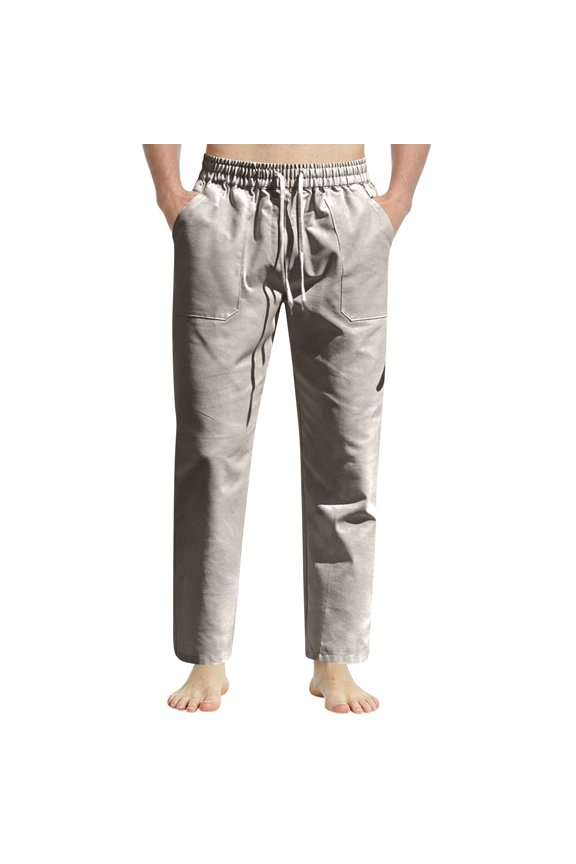 Men's Summer Casual Drawstring Slim Fit Cotton Linen Sports Pants
