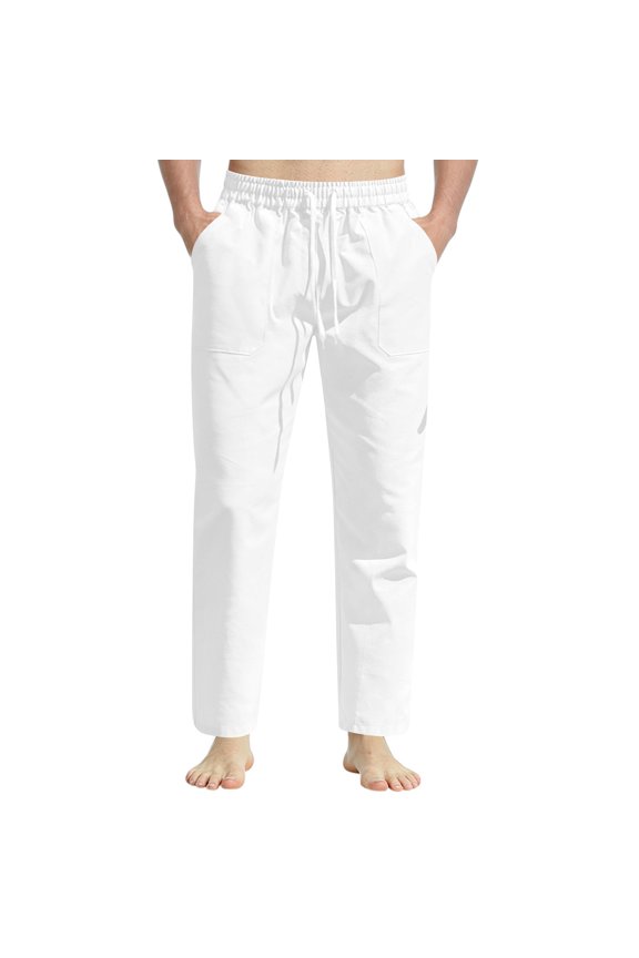 Men's Summer Casual Drawstring Slim Fit Cotton Linen Sports Pants