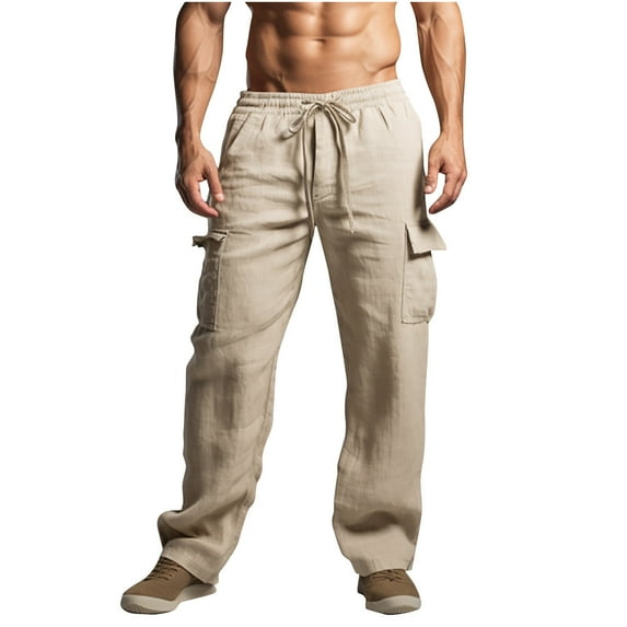 Men's Summer Casual Elastic Waist Pants Drawstring Cargo Pants Loose Joggers Sweatpants with Pockets