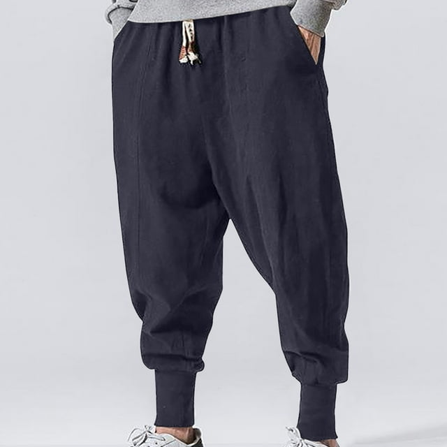 Men's Summer Casual Elastic Waist Solid Color Pants with Drawstring Closure and Pockets for Jogging, Hiking, Yoga, and Daily Wear (Sizes M-5XL)