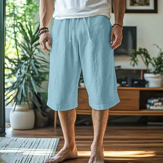 Men’s Summer Casual Pants Elastic Waist Drawstring Trousers, Lightweight Jogger Pants with Pockets, Breathable Loose Fit Sweatpants for Beach, Travel, Daily and Outdoor