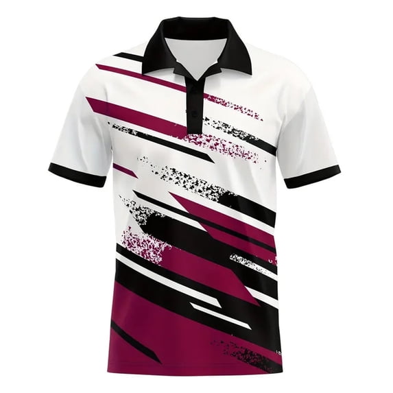 Men's Summer Casual Polo Shirt with 3D Digital Print - Short Sleeve Button-Down Collar
