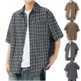 thumbnail image 1 of Men's Summer Casual Short Sleeve Lapel Top T-Shirt Shirt Loose Fit Striped Button Down Breathable Cooling Fabric for Beach Vacation Golf Travel Streetwear Outfits | AESTIVO,Brown 2XL, 1 of 8