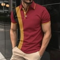 thumbnail image 1 of Men's Summer Casual Short Sleeved Shirt with Stand Up Collar Button Down Color Blocked T-shirt Top, 1 of 6