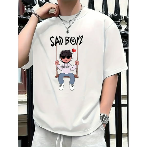 Men's Summer Casual Sports Tee - Breathable Polyester, Round Neck, Printed Design | Machine Washable, Short Sleeve, outdoor Clothes