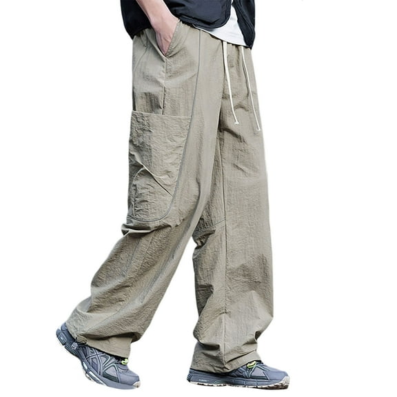 Men's Summer Casual Straight Leg Trousers with Large Pockets Loose Fit Comfortable Breathable Lightweight Outdoor Travel Men's Dress Pants Slim Fit Big and Tall Stretch Waist