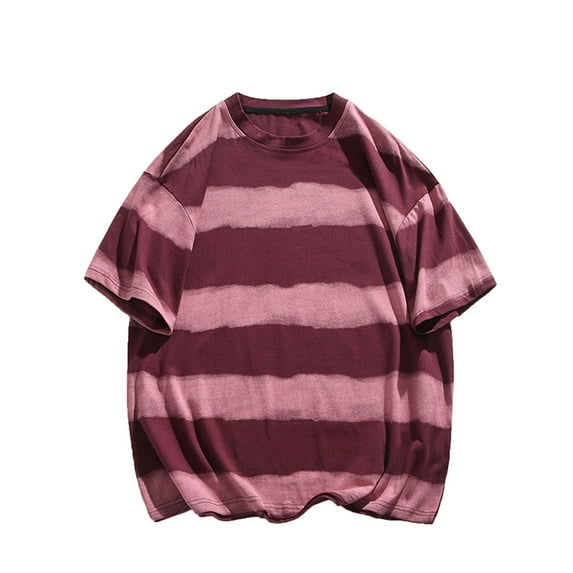 Men's Summer Casual Stripe T-Shirt Crewneck Short Sleeve Color Block Pullover Oversized Clothes