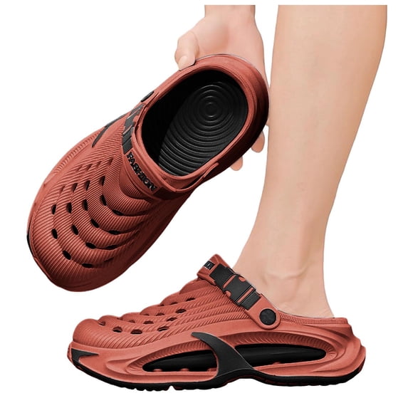 Men's Summer Clogs Stylish Hollow out Sandals Garden Sneakers Non Slip Breathable Comfortable Outdoor Beach Walking Shoes Red Size 6.5