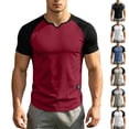 thumbnail image 1 of Men's Summer Color Block V-Neck Slim Fit Quick Dry Breathable Sports Short Sleeve Tee T-Shirt Top Yoga Gym Workout Training Running Casual Activewear Essential | JASKFLY,Black L, 1 of 6