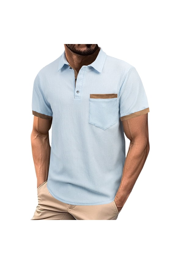Men's Summer Color Matching Pocket Shirt, Breathable Wicking Fabric, 3 Button Placket, Raglan Sleeves, for Daily and Party, Polyester Material, Sizes