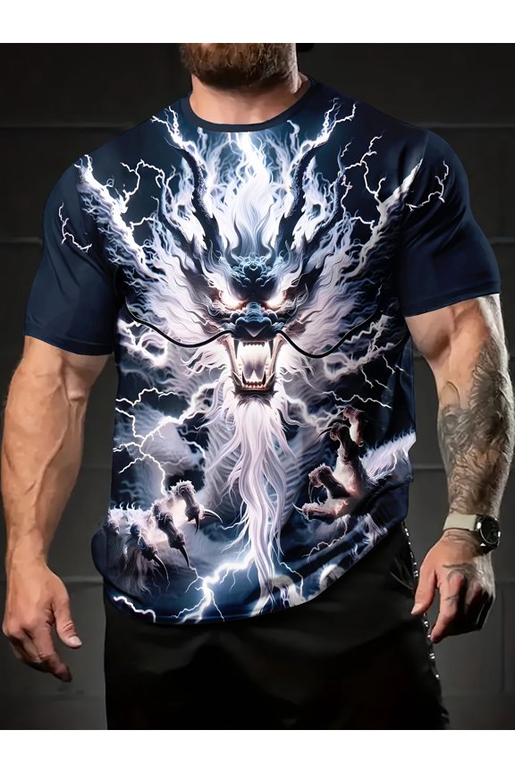 Men's Summer Cool Round Neck Short Sleeve T-Shirt - 3D Printed Breathable Casual Top, Suitable for Outdoor Sports, Comfortable Fit Short Sleeve Shirt