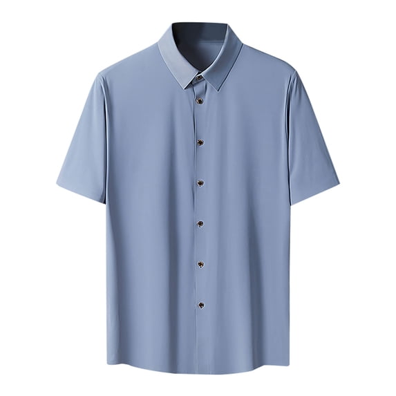 Men's Summer Cooling Ice Silk Button Down Shirts Casual Short Sleeve Business Dress Shirts Stylish Beach Shirts