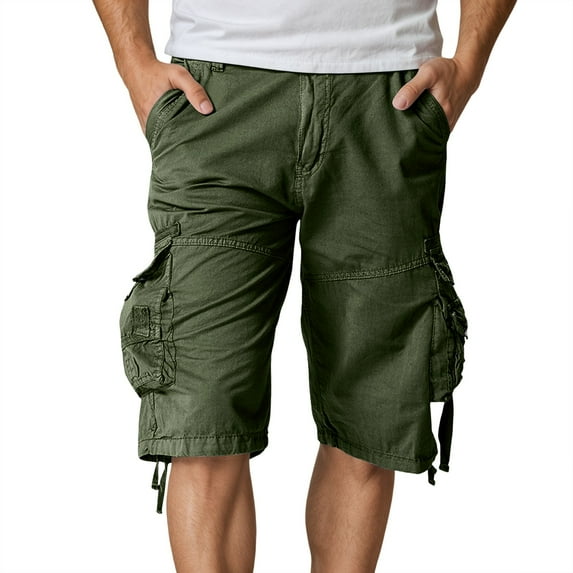Men's Summer Cotton Cargo Shorts in Watermelon Red, Army Green & Brown - Sizes 29 - 36, with Pockets