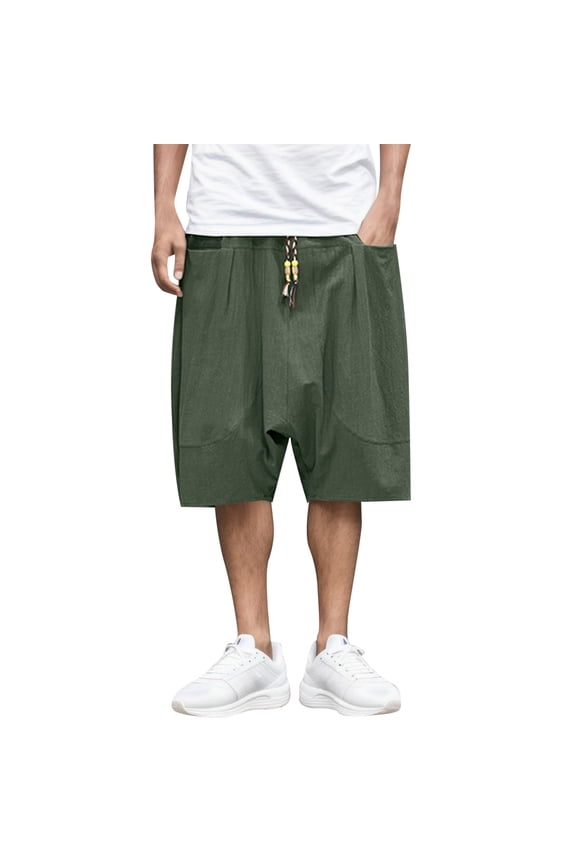 Men's Summer Cotton Cropped Harem Pants - Loose Low Crotch - Basketball/Fitness - Solid - Size M-XXXXL