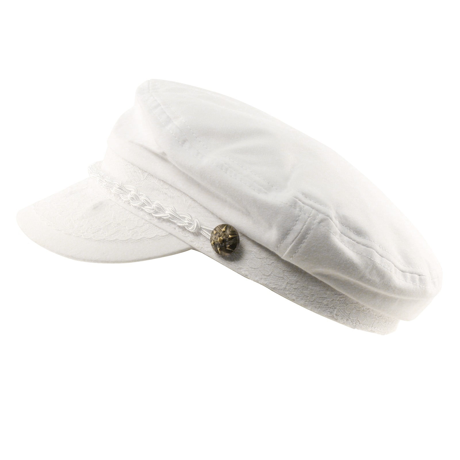Men's Summer Cotton Greek Fisherman Sailor Fiddler Driver Hat Flat Cap  (White, L/XL) 