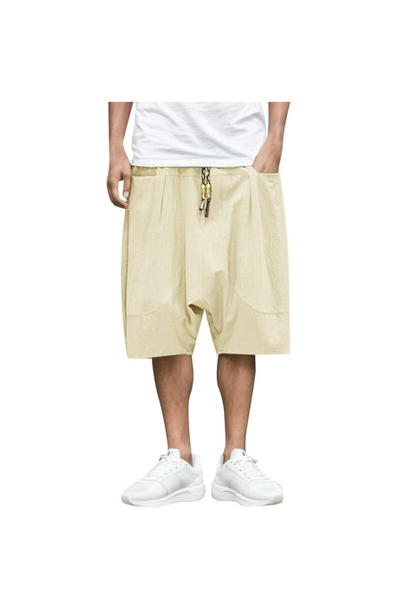 Men's Summer Cotton Harem Pants - Loose Low Crotch Cropped Trousers for Basketball/Fitness, Casual Fit