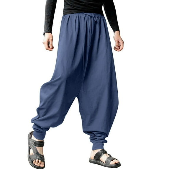 Men's Summer Cotton Linen Harem Pants - Loose Fit, Elastic Waist, Drawstring, 45% Linen 35% Cotton, M-XXXL Sizes, Beach/Vacation/Casual