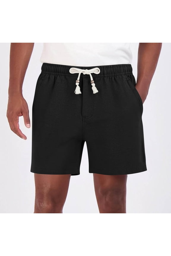 Men's Summer Cotton Linen Shorts Vintage Loose Fits Drawstring Short Mens Casual Solid Elastic Waist Lightweight Breathable Short Pant