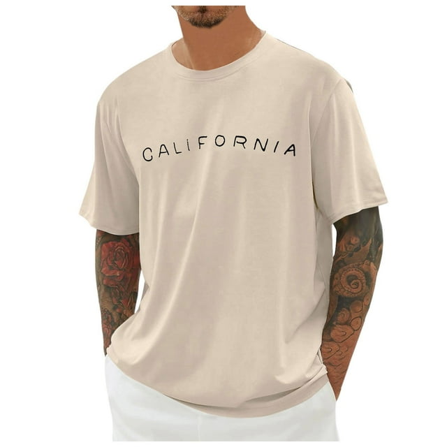 Men's Summer Crew Neck Short Sleeve Oversized T Shirt City Print, Loose Casual, Polyester/Spandex, Multiple Sizes, Washable