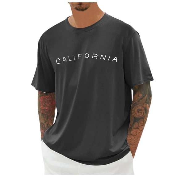 Men's Summer Crew Neck Short Sleeve Oversized T Shirt City Print, Loose Casual, Polyester/Spandex, Multiple Sizes, Washable