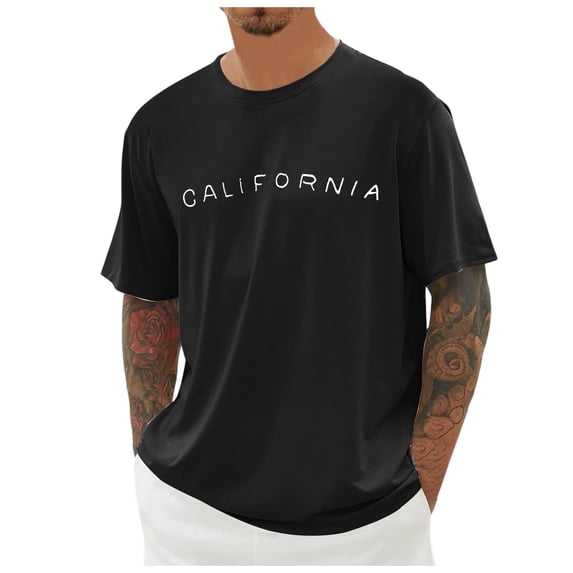 Men's Summer Crew Neck Short Sleeve Oversized T Shirt City Print, Loose Casual, Polyester/Spandex, Multiple Sizes, Washable