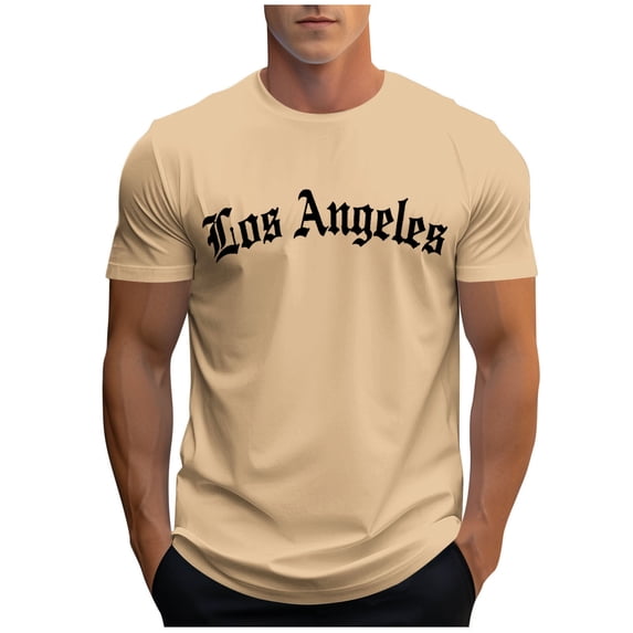 Men's Summer Crew Neck T Shirts Short Sleeve Letter Graphic Tee Shirt Tops Khaki