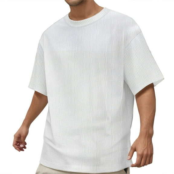 Men's Summer Crewneck Jacquard T-Shirts Casual Short Sleeve Tops for Everyday Wear Fashionable Tee Mens T-Shirts Pink Under Arm Our Big and Tall 2x