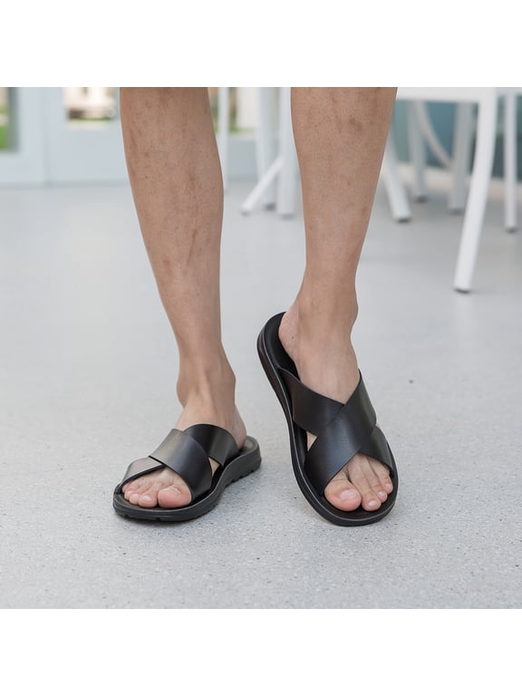 Men's Summer Cross Straps Slides, Casual Durable Slippers For Men's Indoor Outdoor Comfy Non Slip Activities