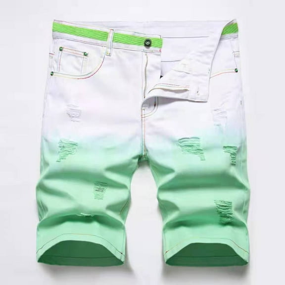 Men's Summer Denim Cargo Shorts Summer Short Inelastic Shorts Zipper Five Point Short Half Shorts Jeans Green Cargo Pocket Pants for Men