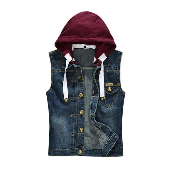 Men's Summer Denim Style Sleeveless Vest Hooded Lapel Casual Outdoor Style Vest Jacket puffer jacket men
